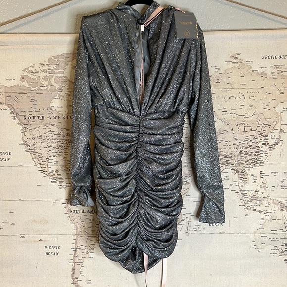 RARE House of CB 'Irena' Silver Sparkle Draped Dress NWT - Picture 12 of 16
